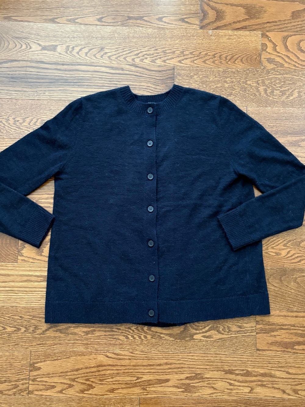 COS Deep Navy Crewneck Button-Front Cardigan Size S